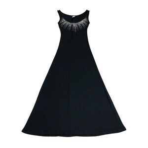 Vintage Y2K Wet Seal Maxi Dress Small Black Bling Rhinestone Ribbed Stretch Tank